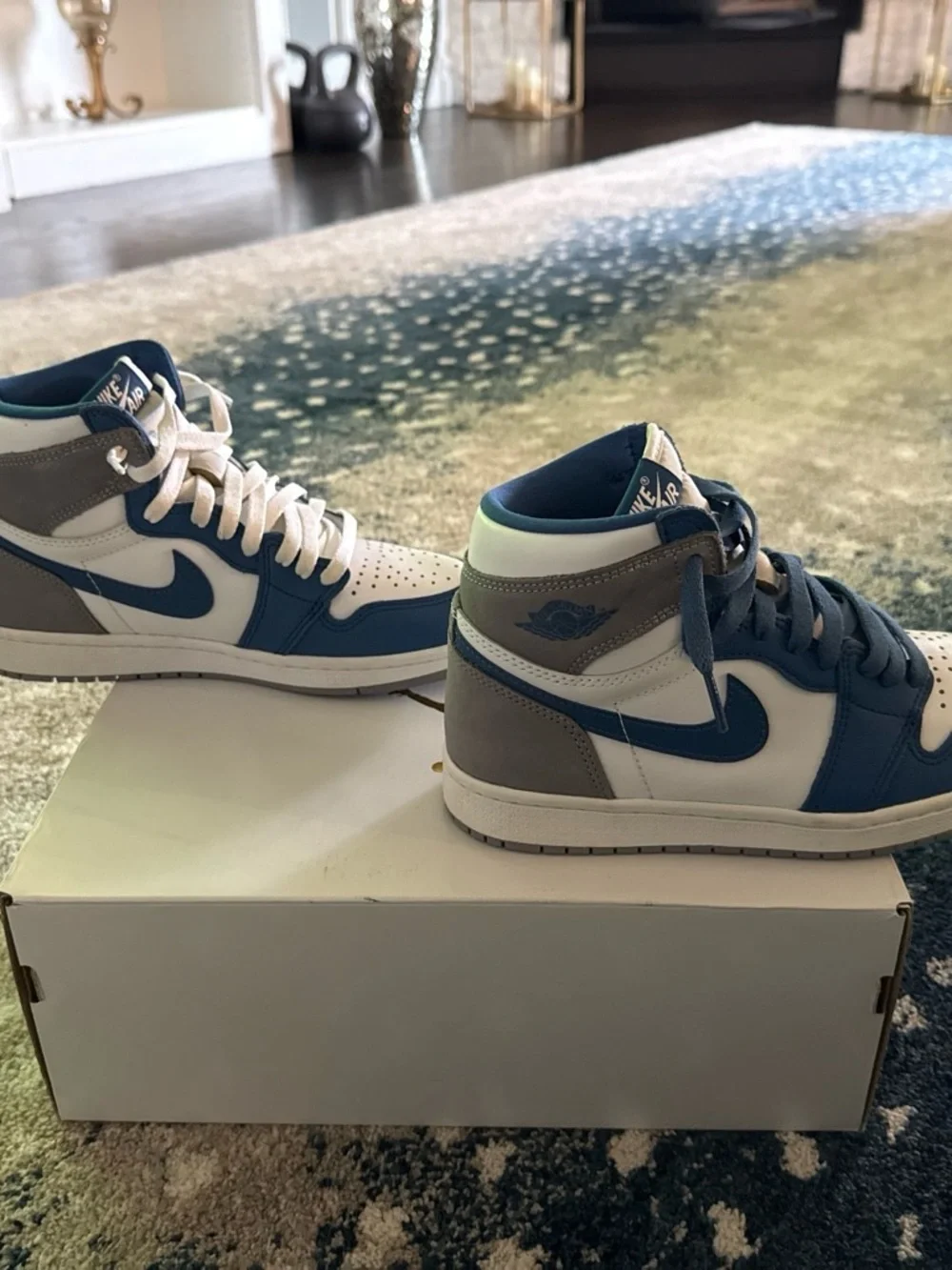 Nike Air High-Top Sneakers in Blue and White with Dual Laces